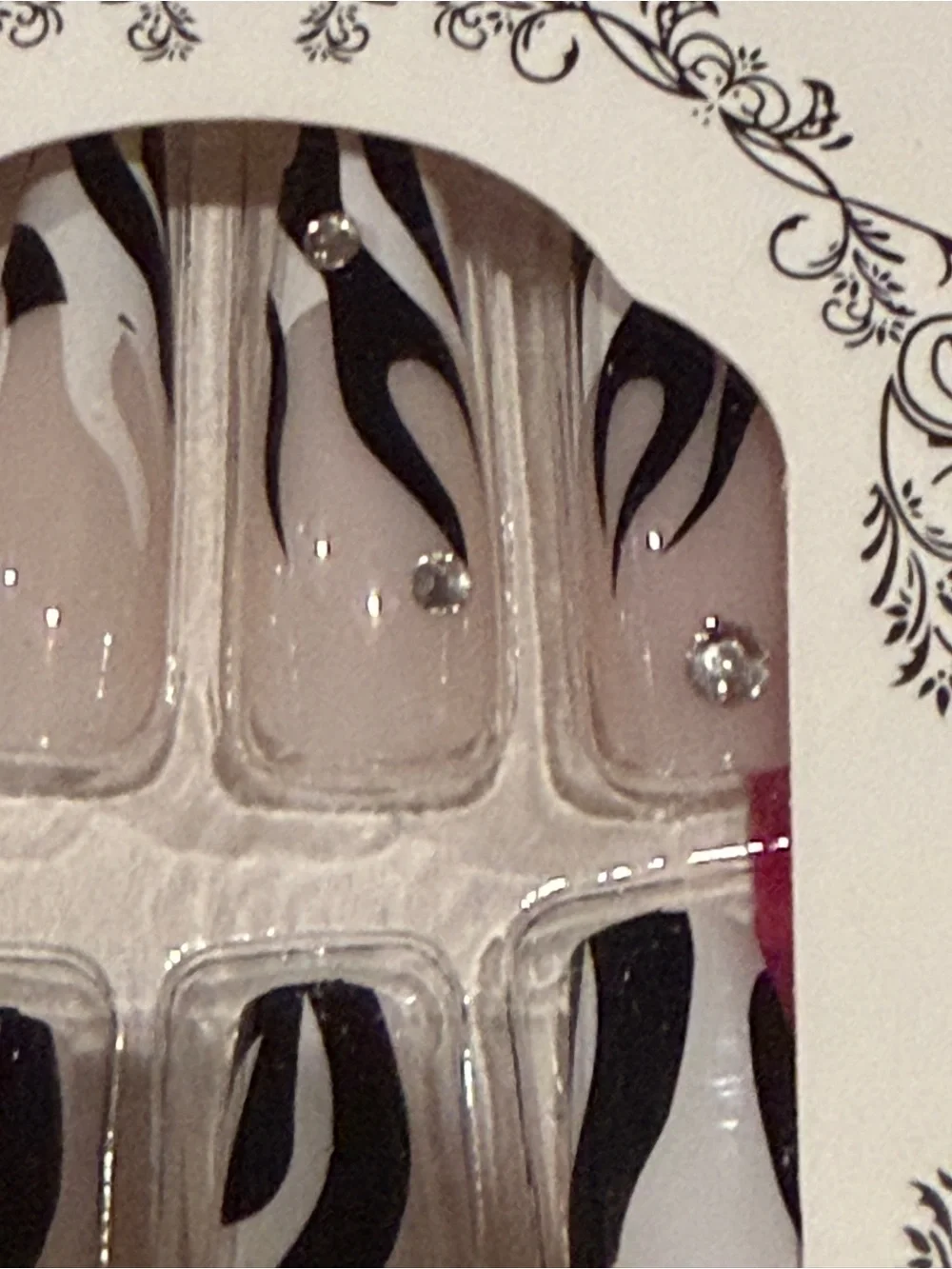 Zebra Swirl French Tip Press On Nails w/ Rhinestones | Y2K Glam